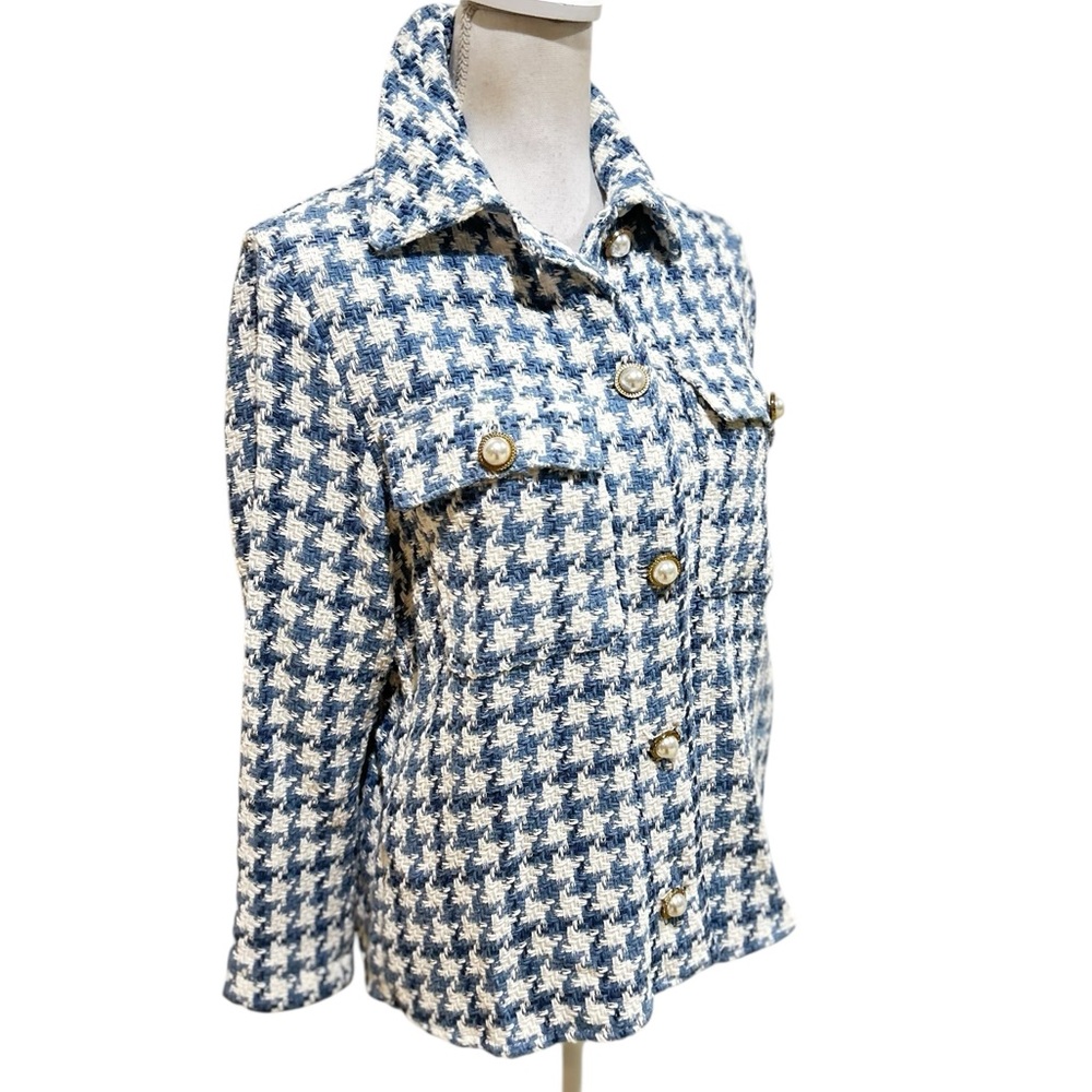 Zara Blue and White Houndstooth Button Down Shirt - Picture 5 of 12